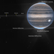 The wide-field image of Jupiter reveals its moons and rings.
